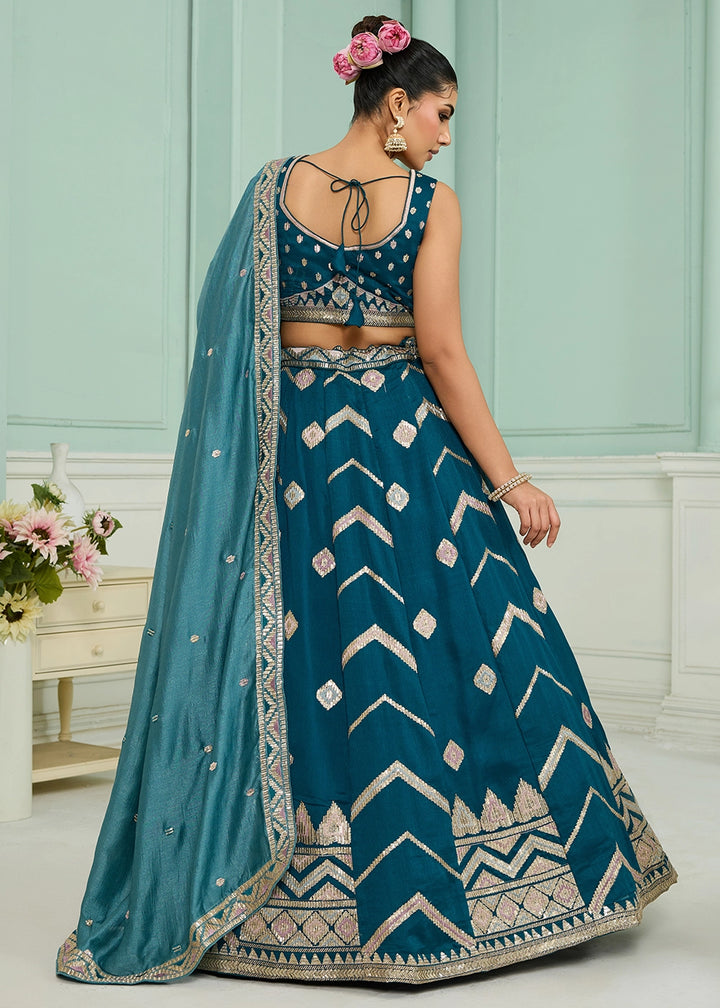 Teal Blue Silk Lehenga Choli with Sequin Work