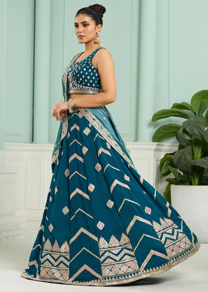 Teal Blue Silk Lehenga Choli with Sequin Work