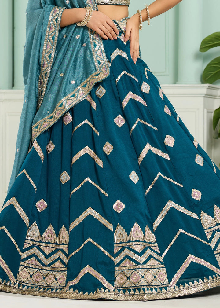 Teal Blue Silk Lehenga Choli with Sequin Work