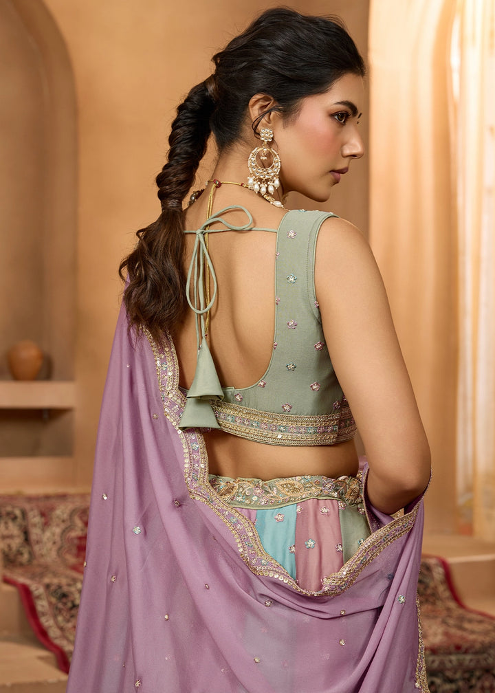 Multi Colored Georgette Lehenga Choli with Handcrafted Floral & Sequin Work