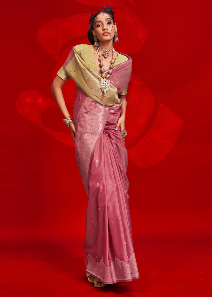 Luxury Crimson Purple Tussar Silk Saree with Handloom Weave & Ikkat Pallu