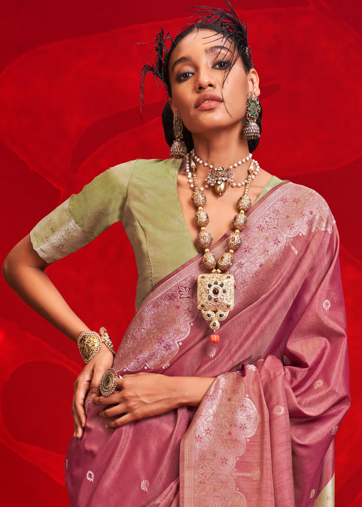 Luxury Crimson Purple Tussar Silk Saree with Handloom Weave & Ikkat Pallu