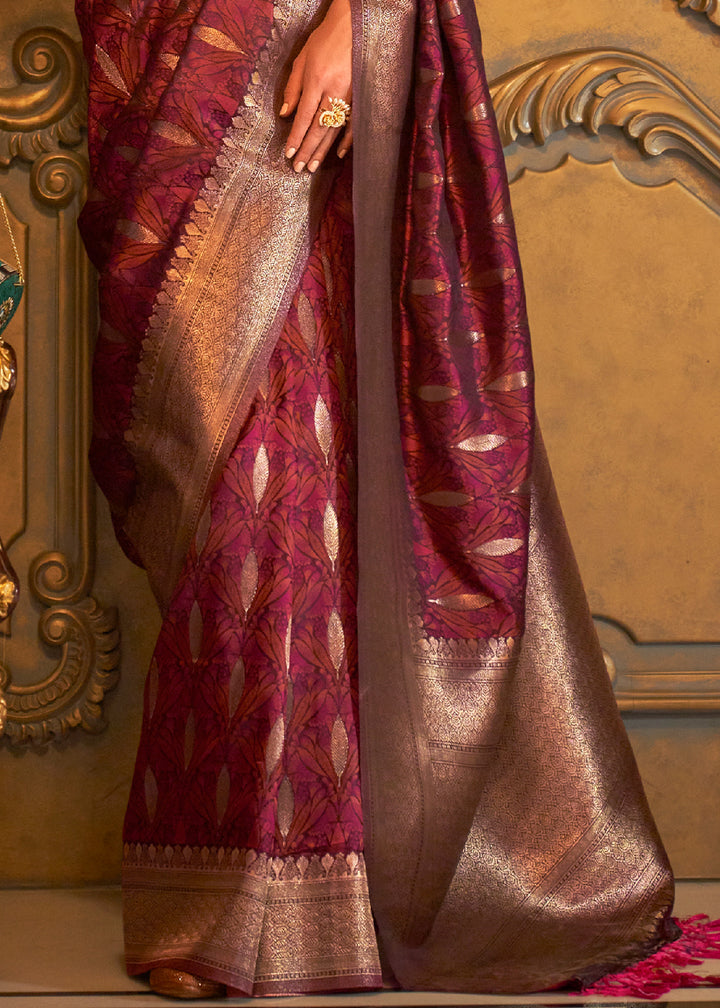 Garnet Red Handloom Satin Silk Saree Featuring Buttis All Over