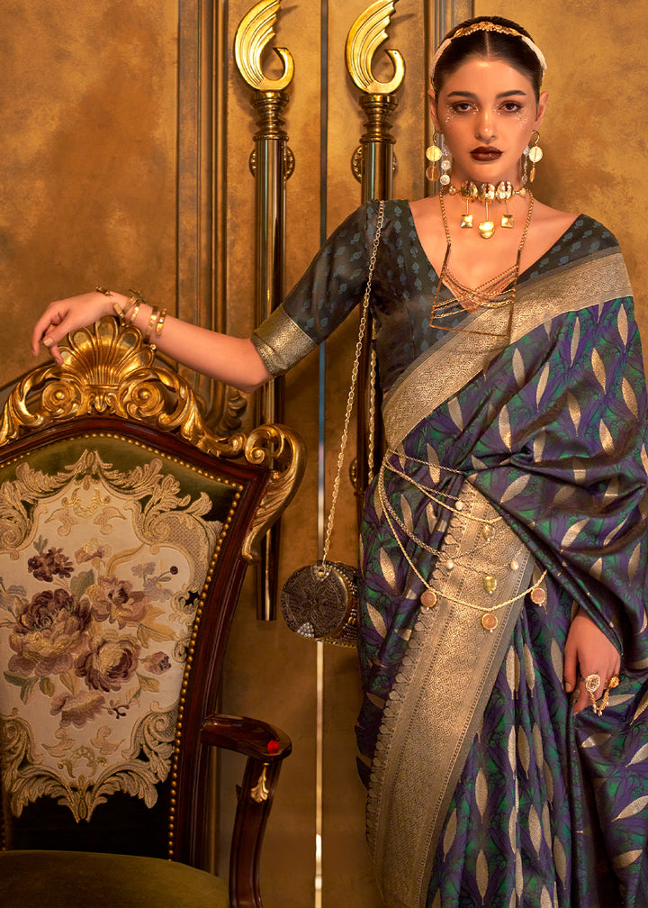Greenish Blue Handloom Satin Silk Saree Featuring Buttis All Over