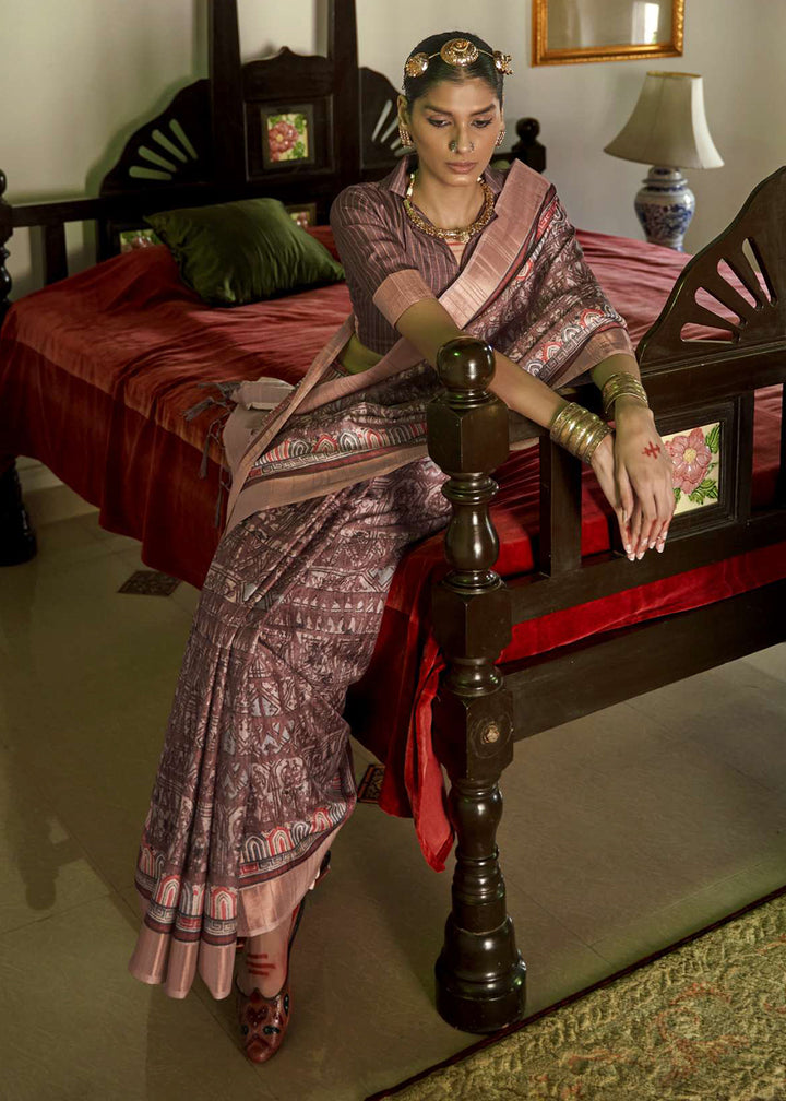 Dark Brown Designer Silk Saree