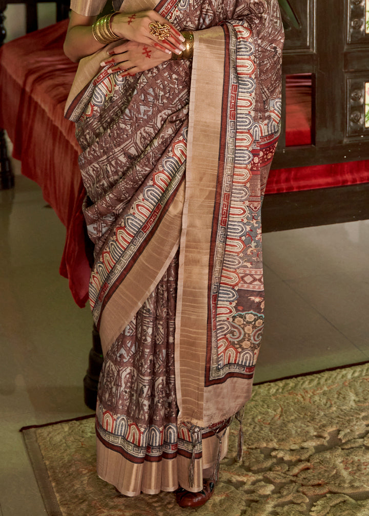 Dark Brown Designer Silk Saree