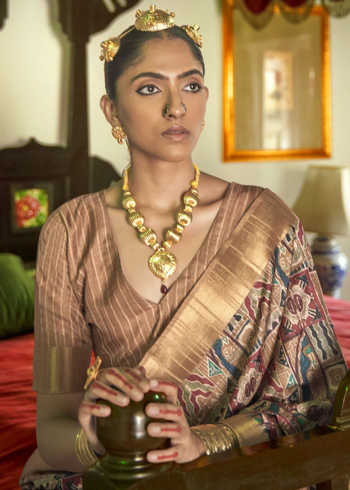 Light Brown Designer Silk Saree