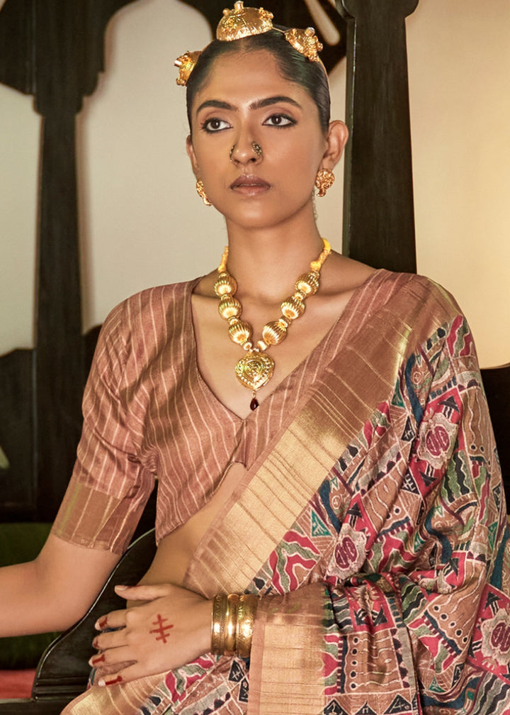 Light Brown Designer Silk Saree