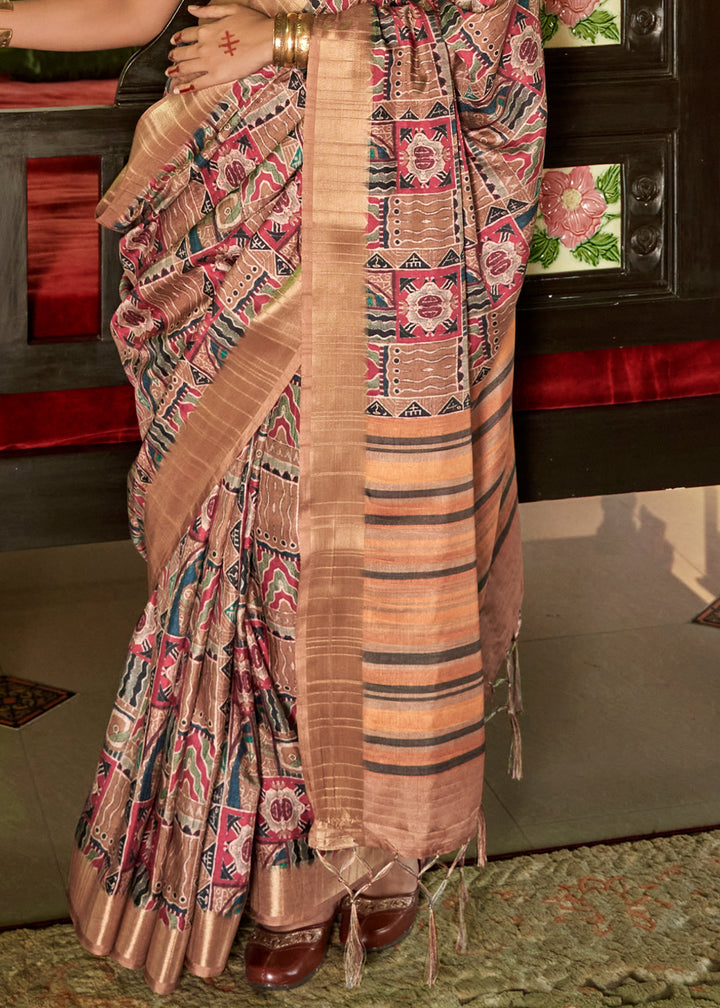 Light Brown Designer Silk Saree