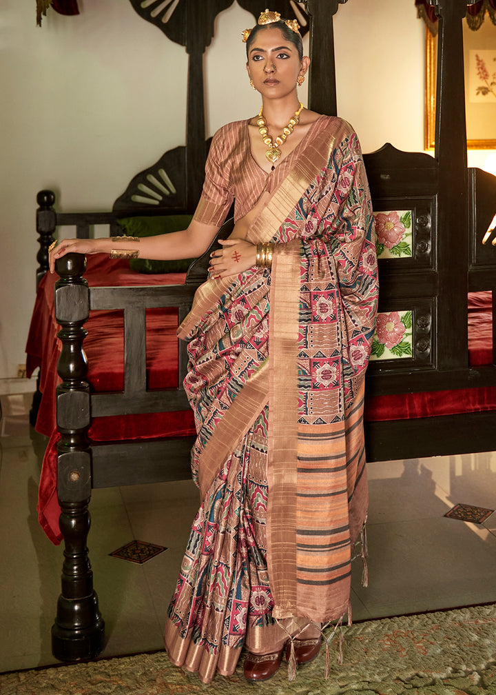 Light Brown Designer Silk Saree