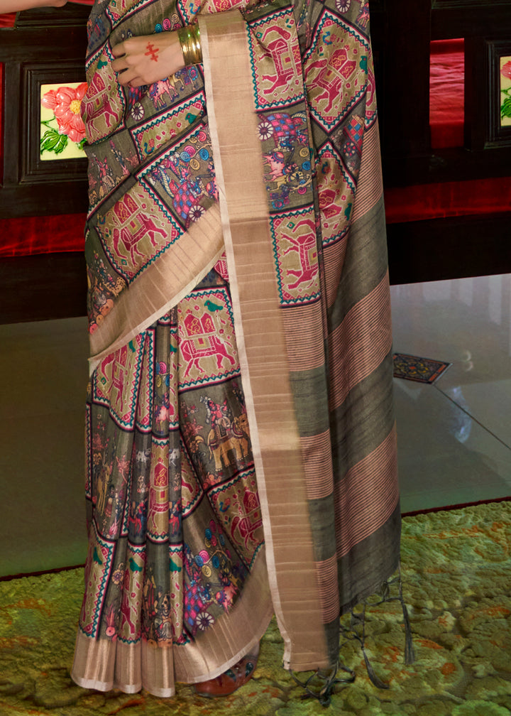 Green & Brown Designer Silk Saree