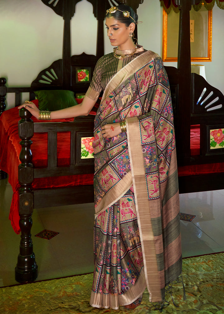 Green & Brown Designer Silk Saree