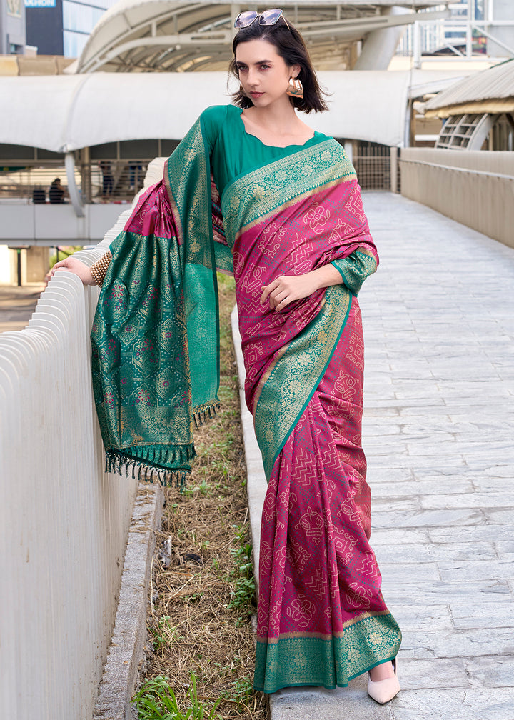 Magenta Pink Festive Soft Silk Saree with Intricate Bandhani Weave