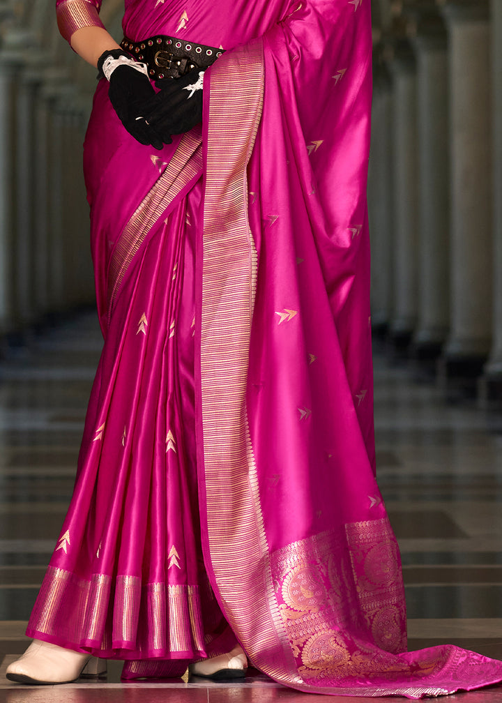 Hot Pink Satin Munga Silk Saree with Elegant Zari Weaving