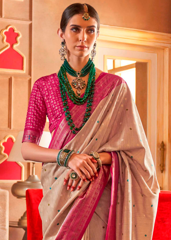 Beige Brown Silk Saree Featuring Patola Pattern and Aqua-Finish Sambalpuri Pallu