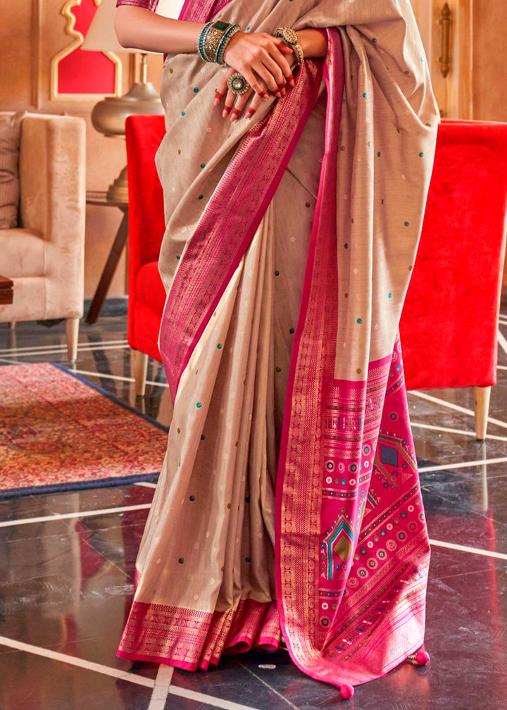 Beige Brown Silk Saree Featuring Patola Pattern and Aqua-Finish Sambalpuri Pallu