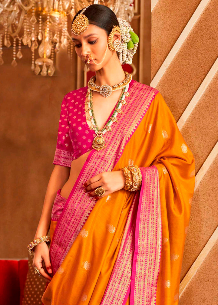 Mustard Yellow Silk Saree Featuring Patola Pattern and Aqua-Finish Sambalpuri Pallu