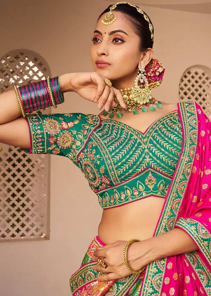 Sea Green Banarasi Silk Lehenga with Exquisite Hand Embroidery