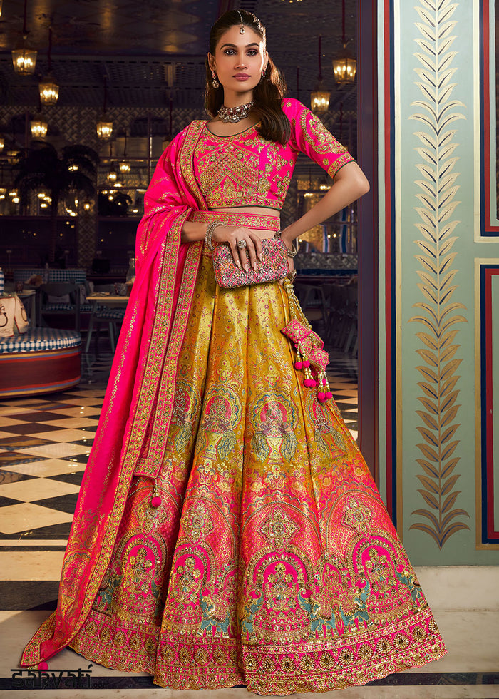 Tones of Pink Banarasi Silk Lehenga with Swarovski, Sequin & Zari Handwork