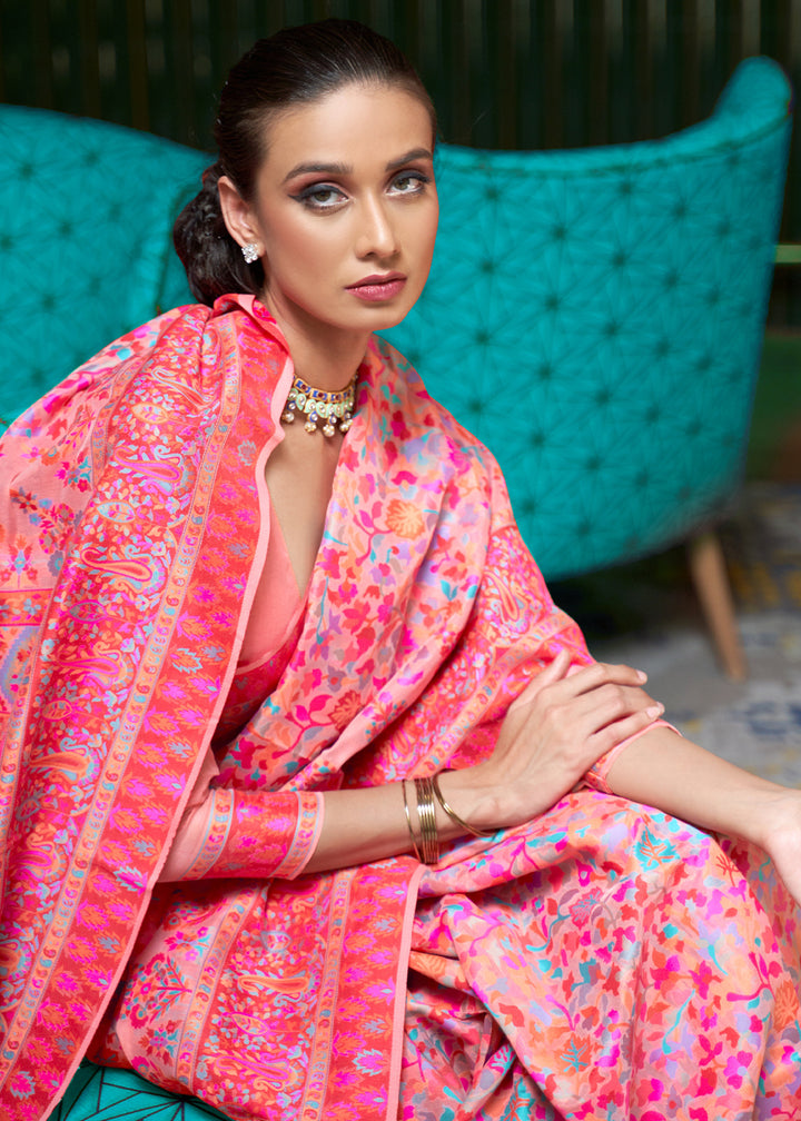 Shades of Pink Kashmiri Jamawar Silk Saree with Handloom Weaving