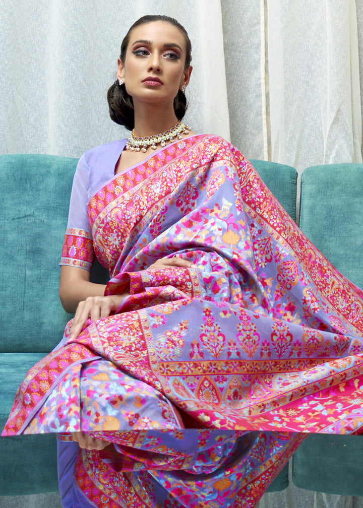 Shades of Purple Kashmiri Jamawar Silk Saree with Handloom Weaving