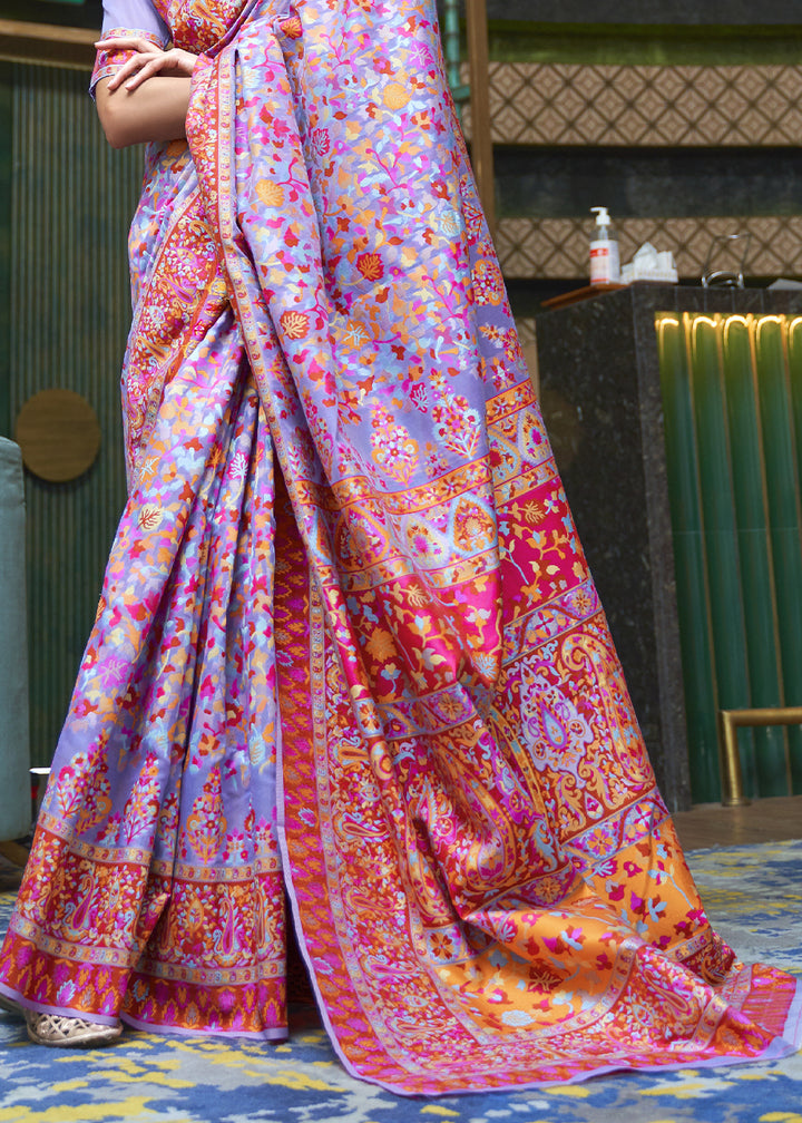 Shades of Purple Kashmiri Jamawar Silk Saree with Handloom Weaving