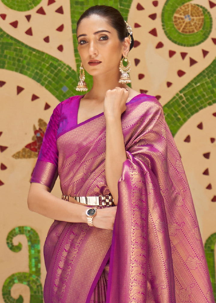 Dual Tone Purple Kanjivaram Silk Saree Adorned with Zari Woven Butti