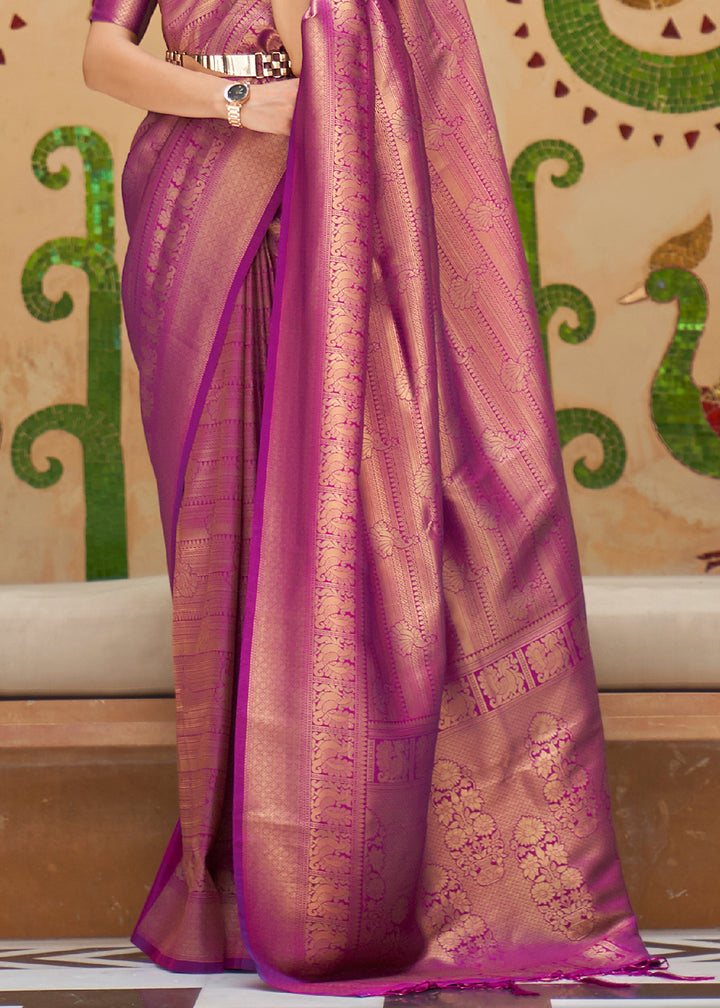 Dual Tone Purple Kanjivaram Silk Saree Adorned with Zari Woven Butti