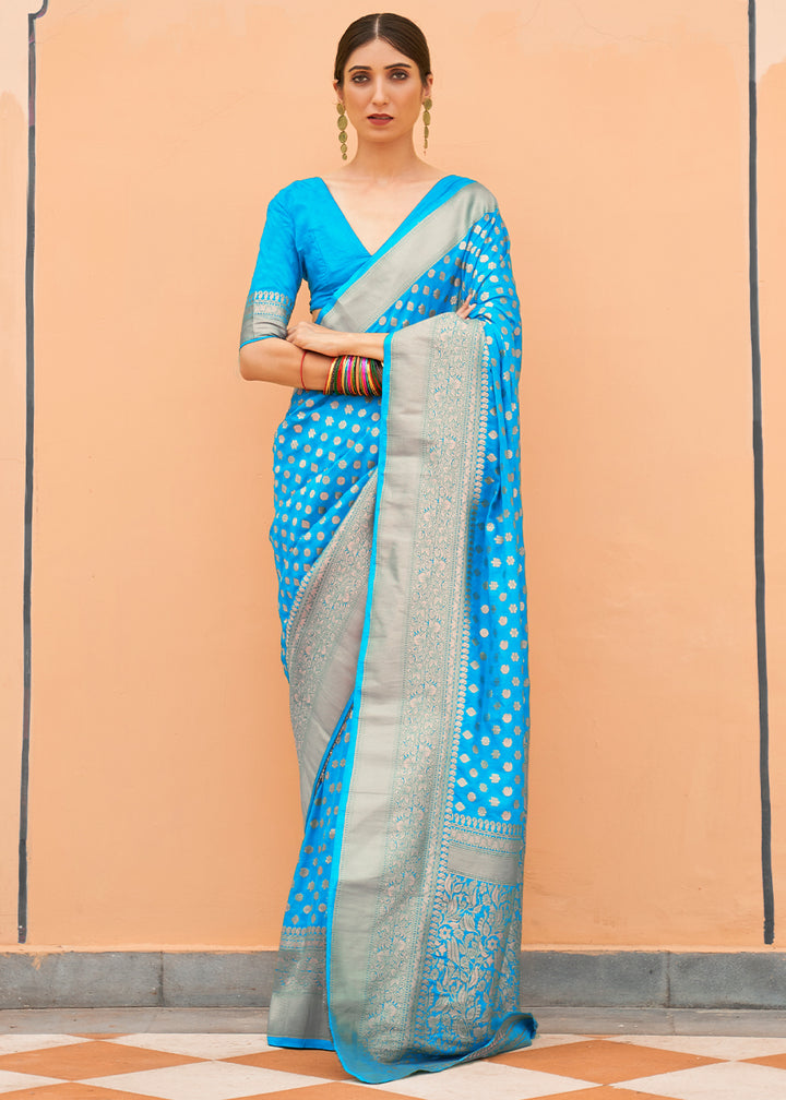 Blue Georgette Silk Saree Featuring Woven Designer Patterns