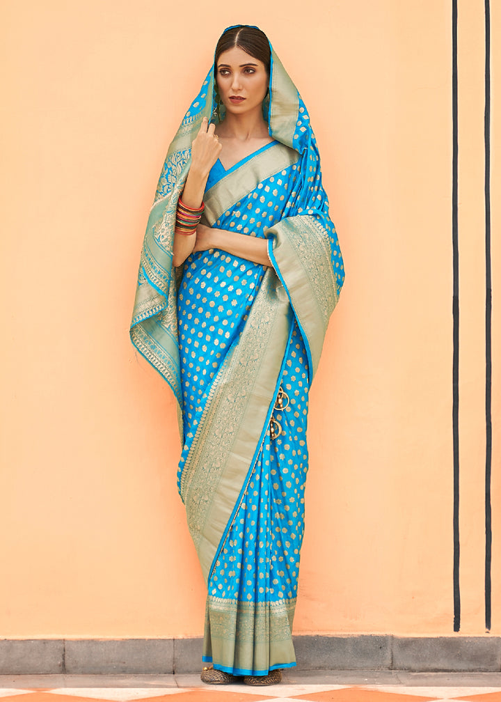 Blue Georgette Silk Saree Featuring Woven Designer Patterns