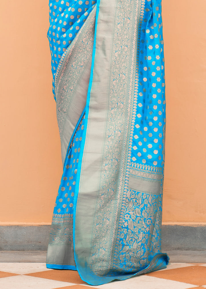 Blue Georgette Silk Saree Featuring Woven Designer Patterns