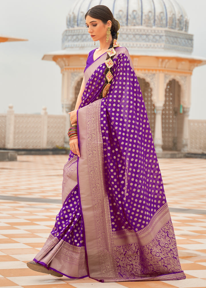 Grape Purple Georgette Silk Saree Featuring Woven Designer Patterns