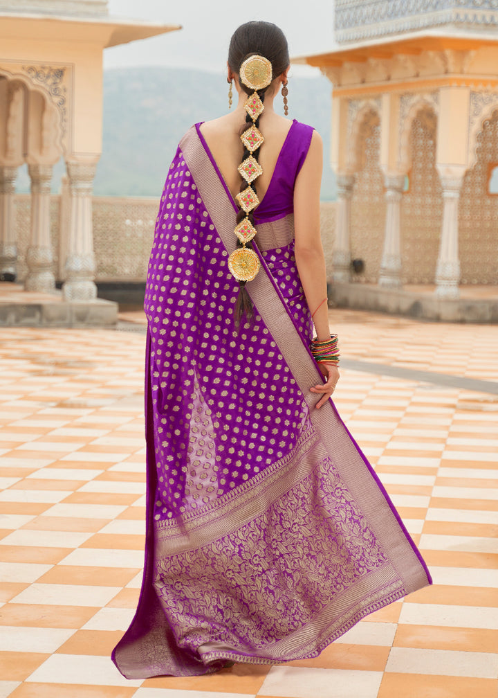 Grape Purple Georgette Silk Saree Featuring Woven Designer Patterns