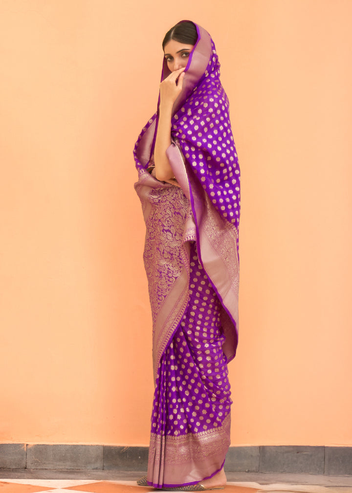 Grape Purple Georgette Silk Saree Featuring Woven Designer Patterns