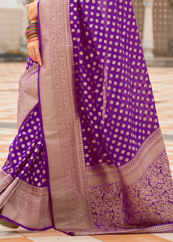 Grape Purple Georgette Silk Saree Featuring Woven Designer Patterns