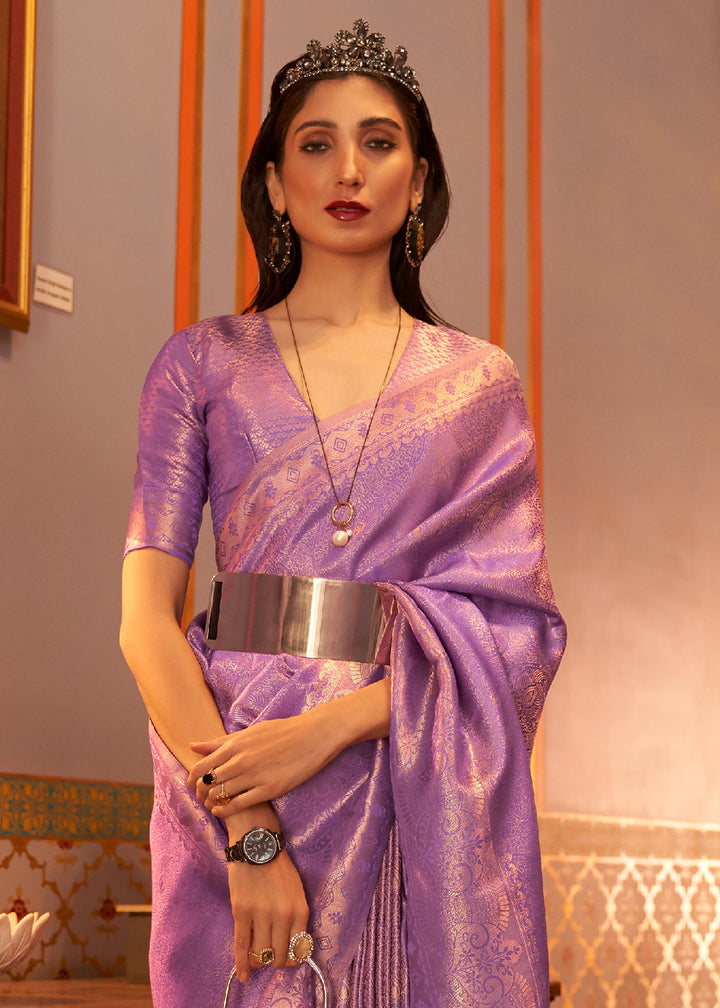 Royal Purple Satin Silk Saree Featuring Zari Woven Patterns