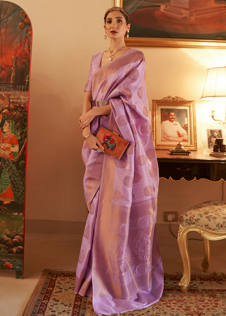 Floral Purple Kanjivaram Silk Saree Crafted with Copper Zari Work