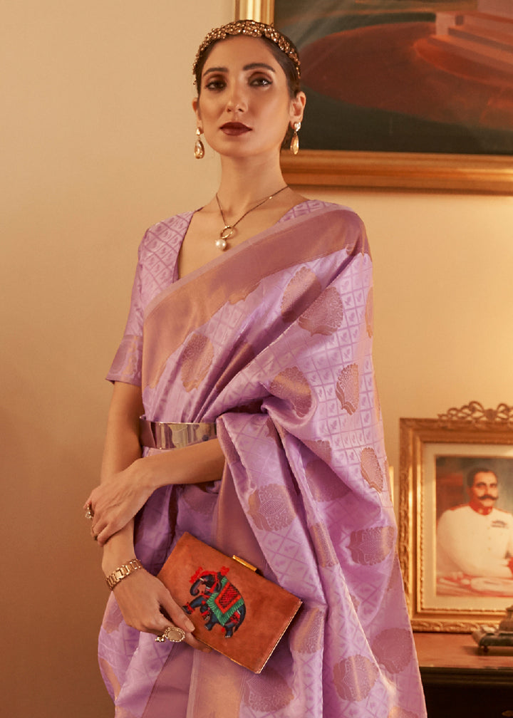 Floral Purple Kanjivaram Silk Saree Crafted with Copper Zari Work