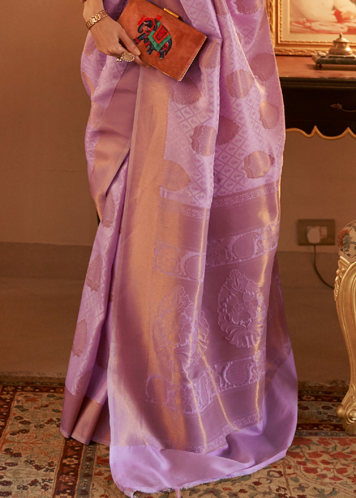 Floral Purple Kanjivaram Silk Saree Crafted with Copper Zari Work