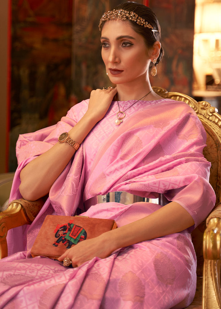 Taffy Pink Kanjivaram Silk Saree Crafted with Copper Zari Work