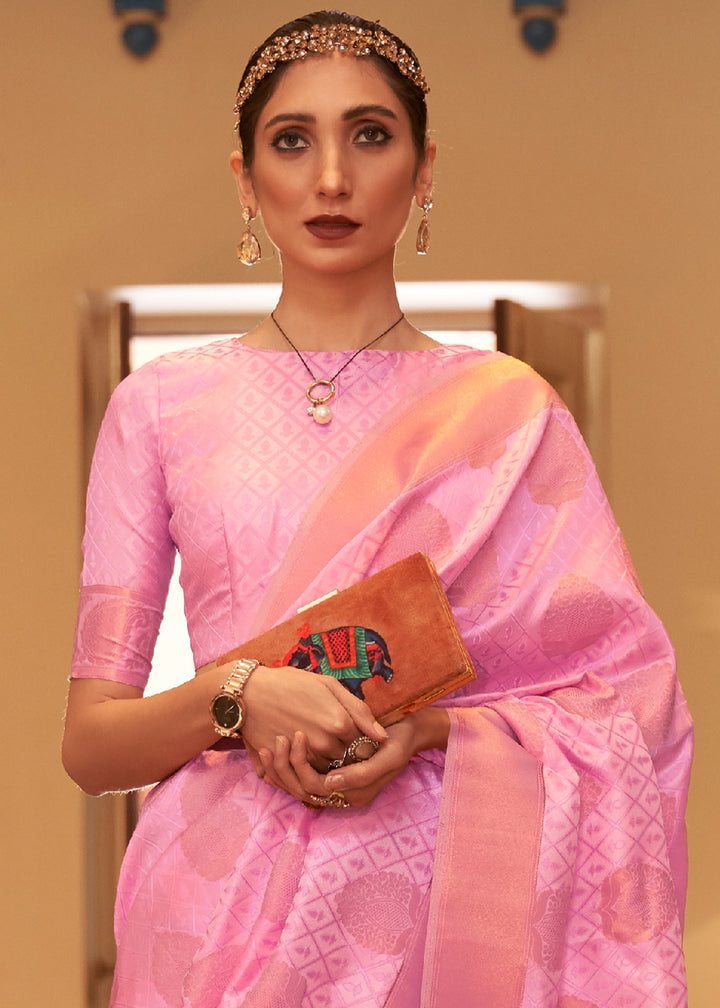 Taffy Pink Kanjivaram Silk Saree Crafted with Copper Zari Work