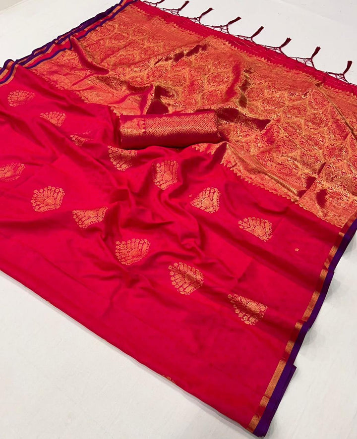 Hot Pink Handloom Silk Saree with Intricate Weaving & Brocade Blouse