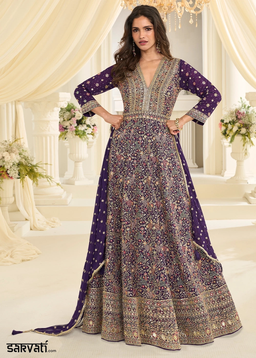 anarkali dress purple Hand Embroidered Anarkali Dress/purple Anarkali Suit Set/purple Hand Work Anarkali Usa/indian Dresses/purple Sleeveless Embroidered Anarkali