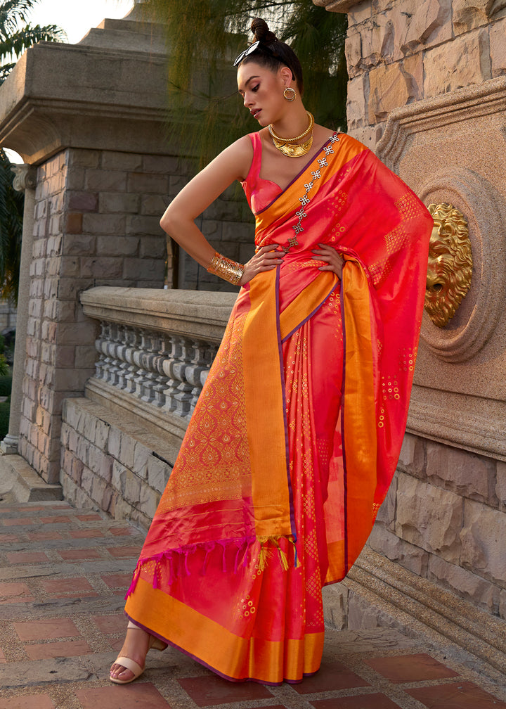 Reddish Pink Handloom Satin Silk Saree - Woven to Perfection