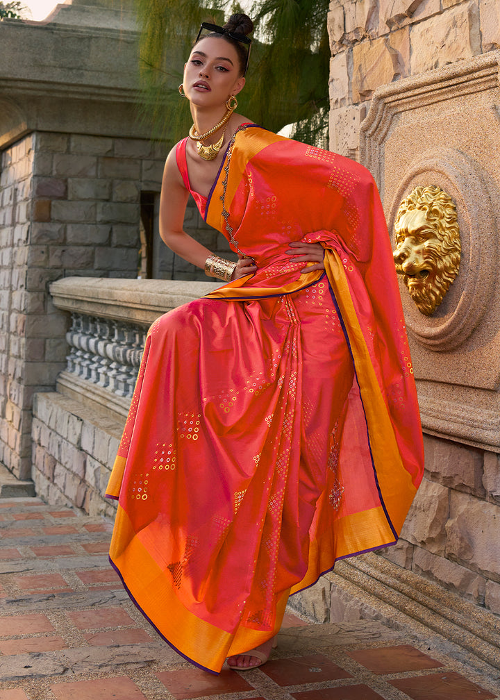 Reddish Pink Handloom Satin Silk Saree - Woven to Perfection