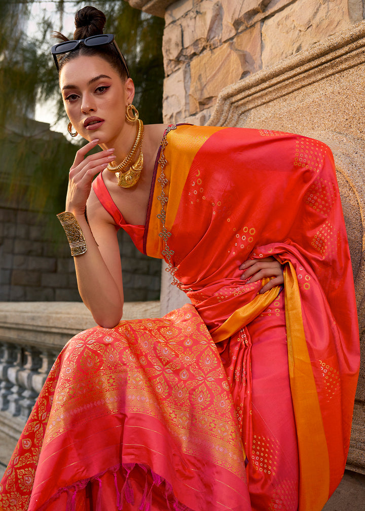 Reddish Pink Handloom Satin Silk Saree - Woven to Perfection