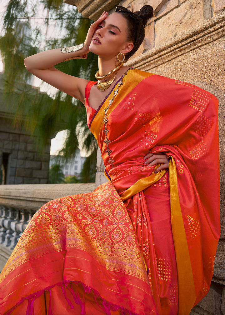 Reddish Pink Handloom Satin Silk Saree - Woven to Perfection