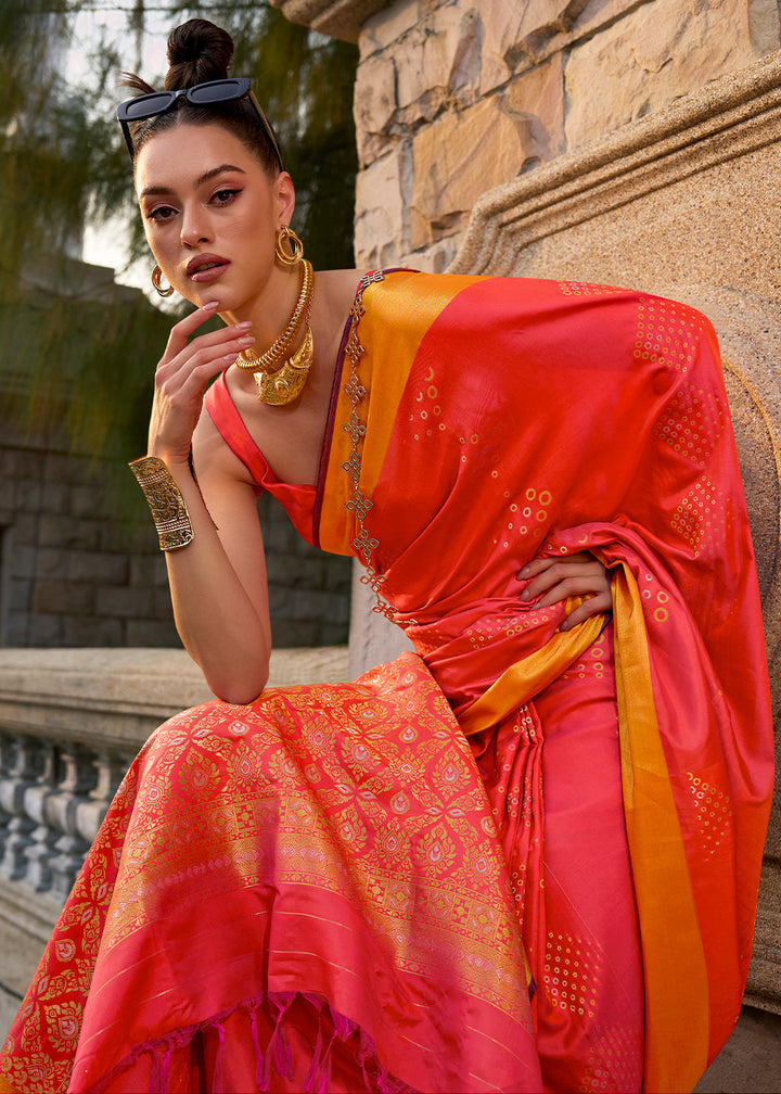 Reddish Pink Handloom Satin Silk Saree - Woven to Perfection