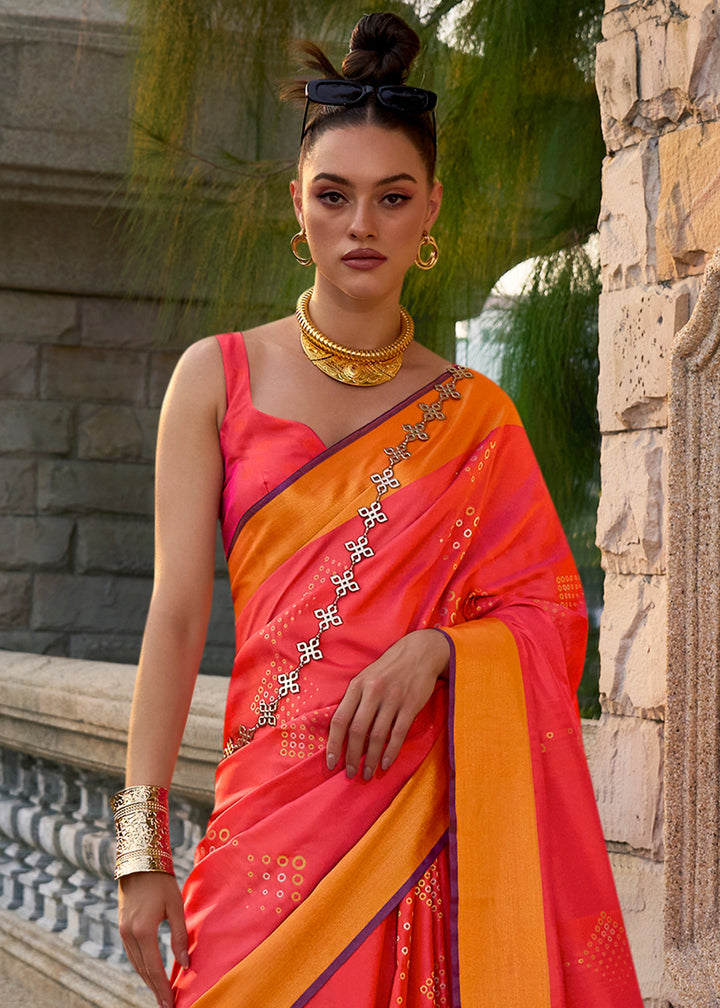 Reddish Pink Handloom Satin Silk Saree - Woven to Perfection
