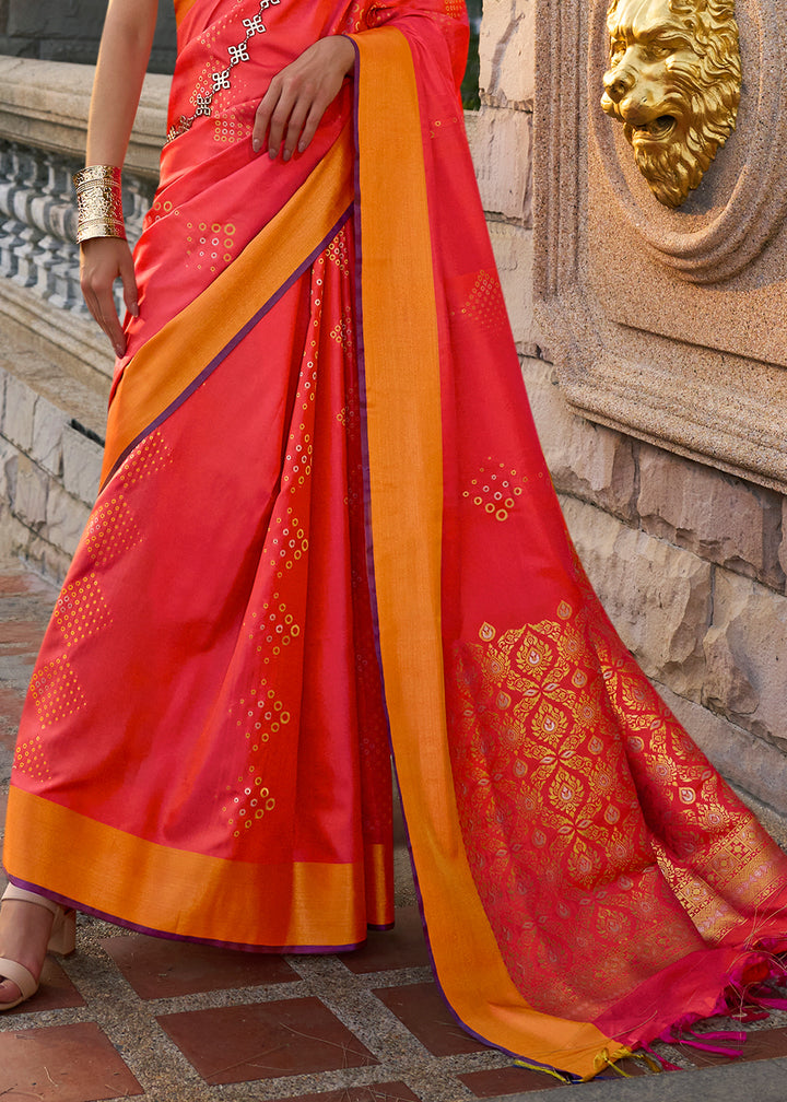 Reddish Pink Handloom Satin Silk Saree - Woven to Perfection